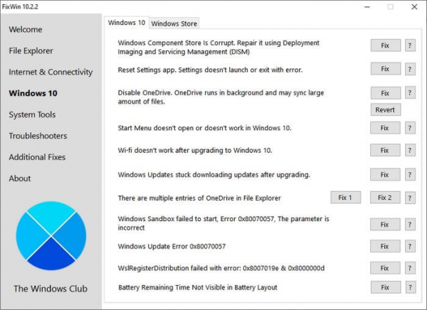 FixWin 10 — исправление ошибок Windows 10