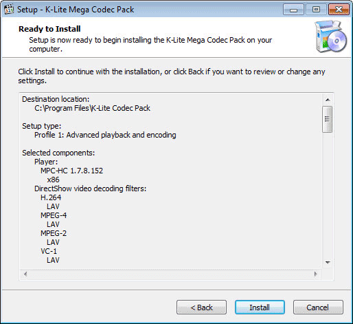 Установка K-Lite Codec Pack