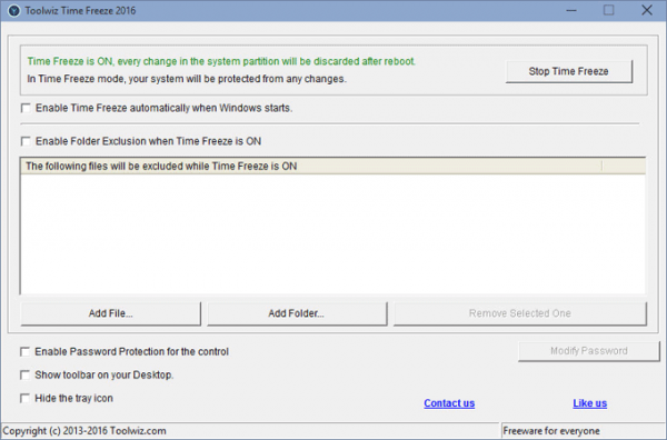 Toolwiz Time Freeze — заморозка системы на компьютере