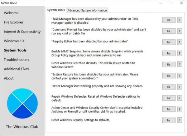 FixWin 10 — исправление ошибок Windows 10