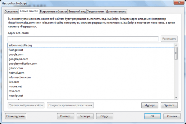 NoScript для Mozilla Firefox